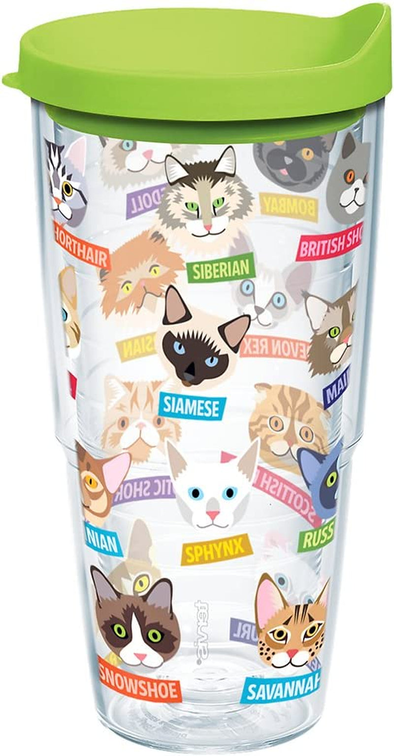 Tervis Flat Art - Cats Tumbler with Wrap and Lime Green Lid 16Oz, Clear Home & Garden > Kitchen & Dining > Tableware > Drinkware Tervis Clear 24oz 