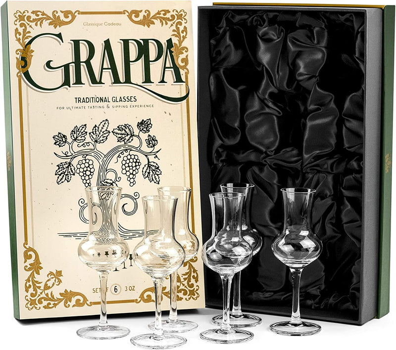 Crystal Grappa and Cordial Glasses | Set of 6 | Small 3 Oz Long Stemmed Spirit Glassware for Liqueur, after Dinner Drink, Aperitif, Digestive | Italian Tulip Shaped Liquor Stemware for Nosing, Sipping Home & Garden > Kitchen & Dining > Barware Glassique Cadeau   