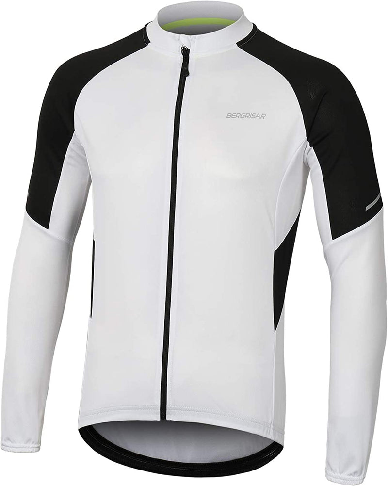 BERGRISAR Men'S Basic Cycling Jerseys Long Sleeves Bike Bicycle Shirt Zipper Pockets BG012 Sporting Goods > Outdoor Recreation > Cycling > Cycling Apparel & Accessories BERGRISAR White Small 