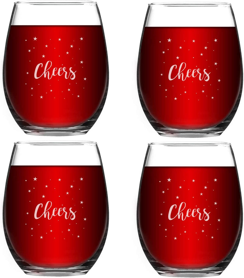 Christmas Gifts - Set of 4 Cheers Christmas Wine Glasses with White Stars, Christmas Wine Glasses for Home Xmas Festival Party Holiday Celebration Decoration, Ideal for Women Friends Men Family 15 Oz Home & Garden > Kitchen & Dining > Tableware > Drinkware Waipfaru   