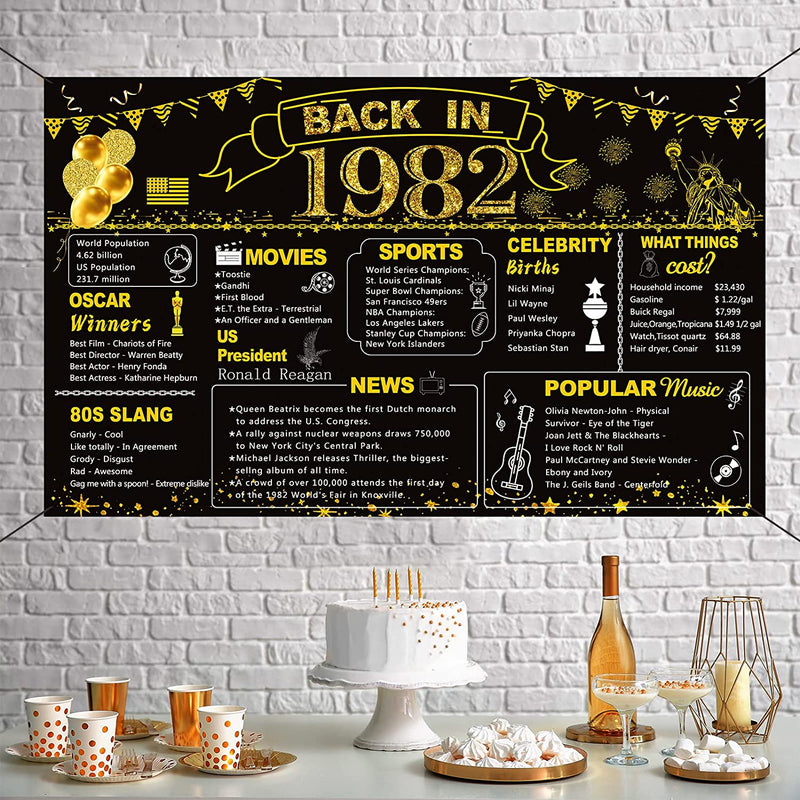 DARUNAXY 41St Birthday Black Gold Party Decoration, Back in 1982 Banner 41 Year Old Birthday Party Poster Supplies, Extra Large Fabric Vintage 1982 Backdrop Photography Background for Men and Women Home & Garden > Decor > Seasonal & Holiday Decorations DARUNAXY   