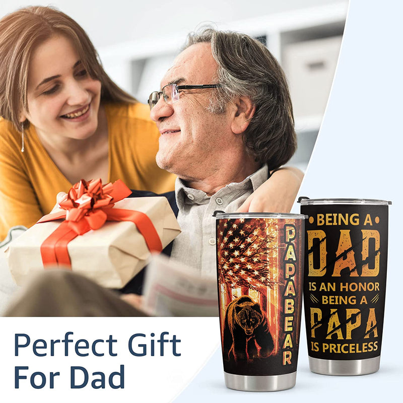 Macorner Gifts for Men - Birthday Gifts for Dad & Fathers Day Gift from Daughter Son - Stainless Steel American Flag Tumbler Cup 20Oz for Men - Christmas Gifts for Men Dad Papa Grandpa Uncle Stepdad Home & Garden > Kitchen & Dining > Tableware > Drinkware Macorner   