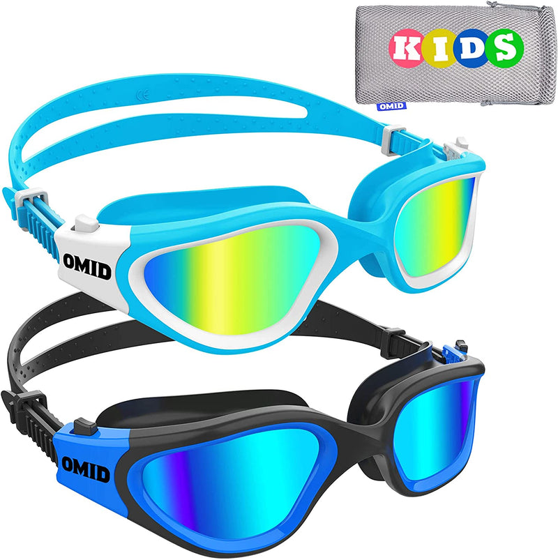 Kids Swim Goggles, OMID 2 Packs Comfortable Polarized Swimming Goggles Age 6-14 Sporting Goods > Outdoor Recreation > Boating & Water Sports > Swimming > Swim Goggles & Masks OMID A3-polarized Blue Gold + Polarized Black Blue  