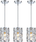 Farmhouse Crystal Convertible Chandelier and Semi Flush Mount Lighting Black Cylinder Drum Shade Pendant for Kitchen Island Dining Room Bedroom Hallway Home & Garden > Lighting > Lighting Fixtures > Chandeliers MEXO Chrome 3 Pack  