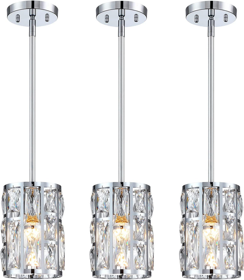 Farmhouse Crystal Convertible Chandelier and Semi Flush Mount Lighting Black Cylinder Drum Shade Pendant for Kitchen Island Dining Room Bedroom Hallway Home & Garden > Lighting > Lighting Fixtures > Chandeliers MEXO Chrome 3 Pack  