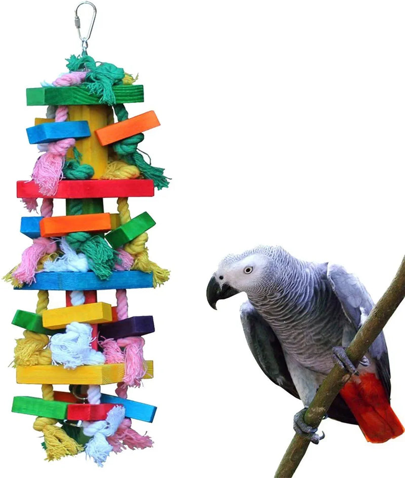 KINTOR Bird Chewing Toy Large Medium Parrot Cage Bite Toys African Grey Macaws Cockatoos Eclectus (Waterfall-Big)  Harvestkey Knot-Block  