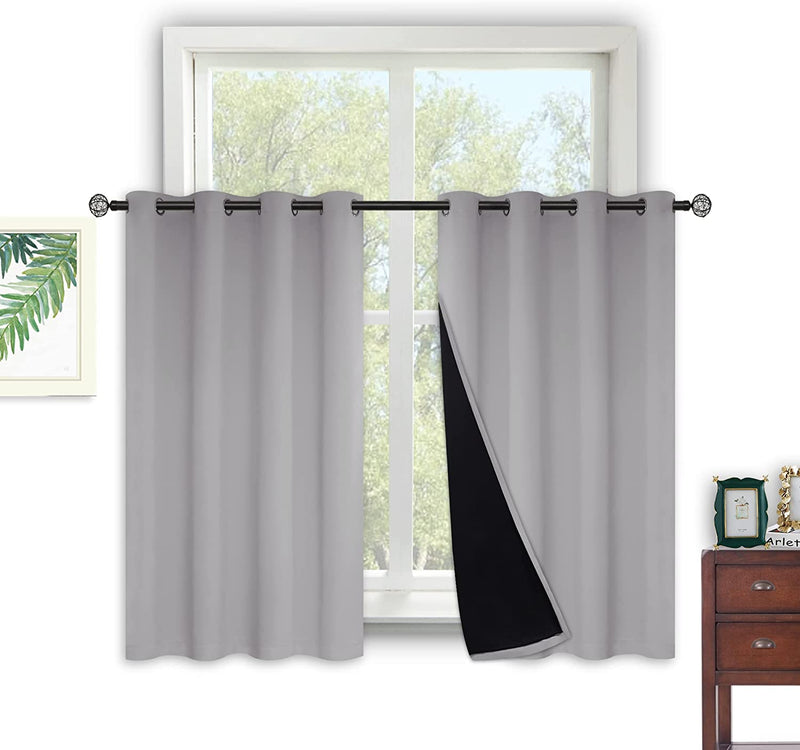 Kinryb Halloween 100% Blackout Curtains Coffee 72 Inche Length - Double Layer Grommet Drapes with Black Liner Privacy Protected Blackout Curtains for Bedroom Coffee 52W X 72L Set of 2 Home & Garden > Decor > Window Treatments > Curtains & Drapes Kinryb Silver Grey W52" x L45" 