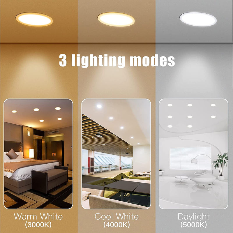 Colorsmoon 12 Pack 6 Inch 3CCT Ultra-Thin LED Recessed Ceiling Light with Junction Box, 3000K-5000K Selectable, 1020LM High Brightness per Light, 12W Eqv 110W Dimmable Can-Killer Downlight(White) Home & Garden > Lighting > Flood & Spot Lights colorsmoon   
