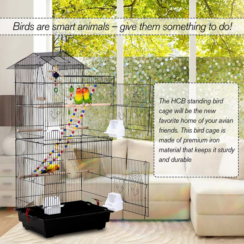 HCY, Bird Cage, Parrot Cage 39 Inch Parakeet Cage Accessories with Bird Stand Medium Roof Top Large Flight Cage for Small Cockatiel Canary Parakeet Conure Finches Budgie Lovebirds Pet Toy Animals & Pet Supplies > Pet Supplies > Bird Supplies > Bird Cages & Stands HCY   