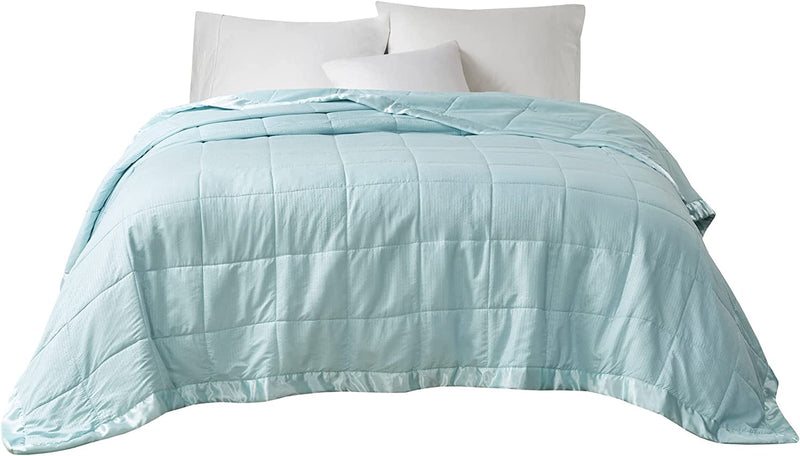 Madison Park Cambria down Alternative Blanket, Premium 3M Scotchgard Stain Release Treatment All Season Lightweight and Soft Cover for Bed with Satin Trim, Oversized Full/Queen, Aqua Home & Garden > Linens & Bedding > Bedding > Quilts & Comforters Madison Park   