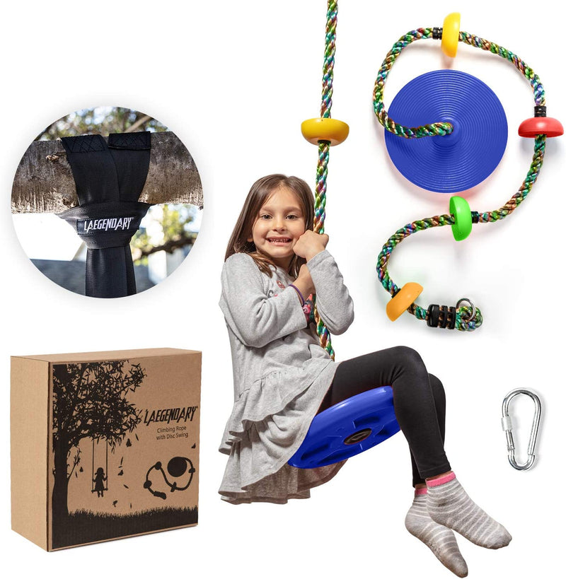 LAEGENDARY Tree Swing for Kids - Single Disk Outdoor Climbing Rope W/ Platforms, Carabiner & 4 Ft Tree Strap - Playground Accessories - Multicolored Sporting Goods > Outdoor Recreation > Winter Sports & Activities LAEGENDARY Colored Rope  