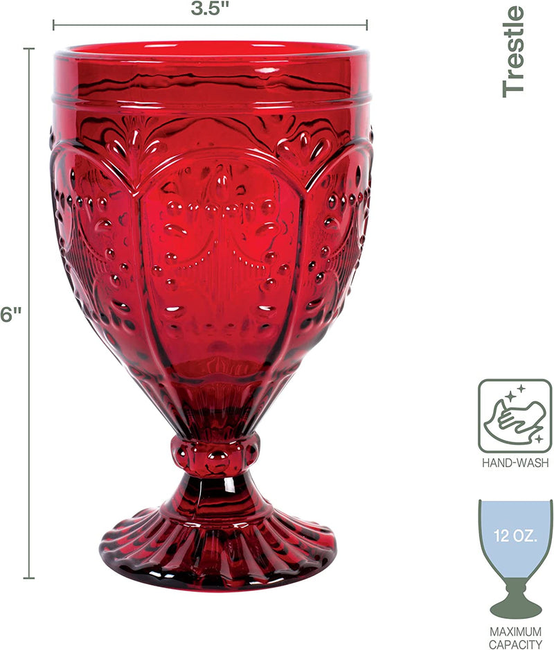 Fitz and Floyd Trestle Glassware Ornate Goblets, 4 Count (Pack of 1), Red Home & Garden > Kitchen & Dining > Tableware > Drinkware Fitz & Floyd   