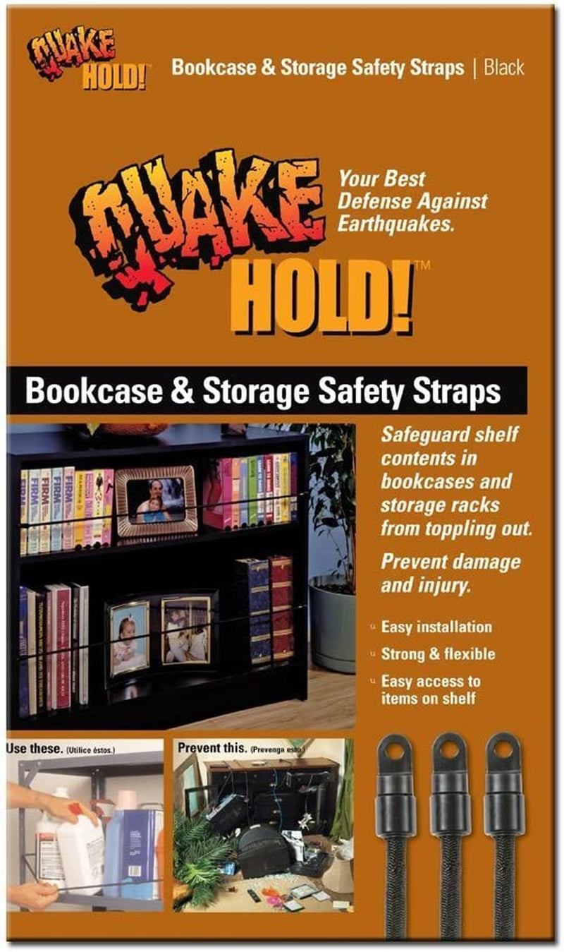 Quakehold! Bookcase and Storage Furniture Strap, Earthquake Fasteners for Disaster Preparedness, Child Proof Safety Straps for RV, Home Office, Helps Prevent Damage and Injury, Easy to Install, Black Home & Garden > Household Supplies > Storage & Organization Quakehold!   