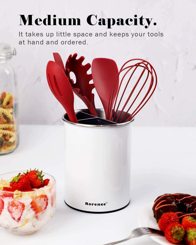 Rorence Rotating Kitchen Utensil Holder: 360° Spinning Stainless Steel Cooking Tools Crock with Removable Insert Divider (Utensils Not Included) - 5"D by 6.5"H
