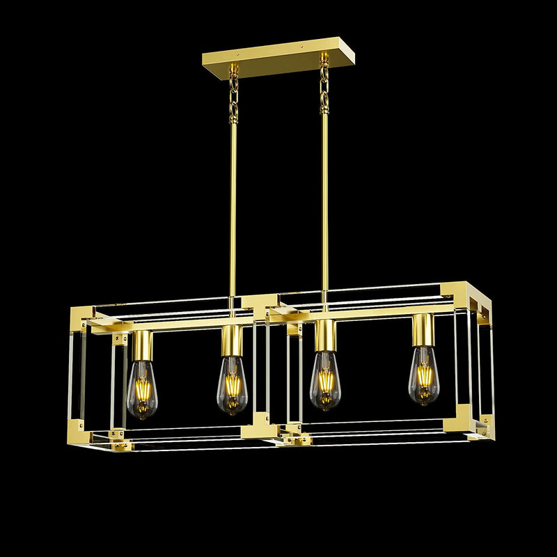 Acrylic Gold Chandelier, 4 Light Hanging Ceiling Light Fixture Rectangle Brass Gold Modern Chandelier for Dining Room, Bedroom, Foyer and Entryway Home & Garden > Lighting > Lighting Fixtures > Chandeliers Reaketon 4 Light  