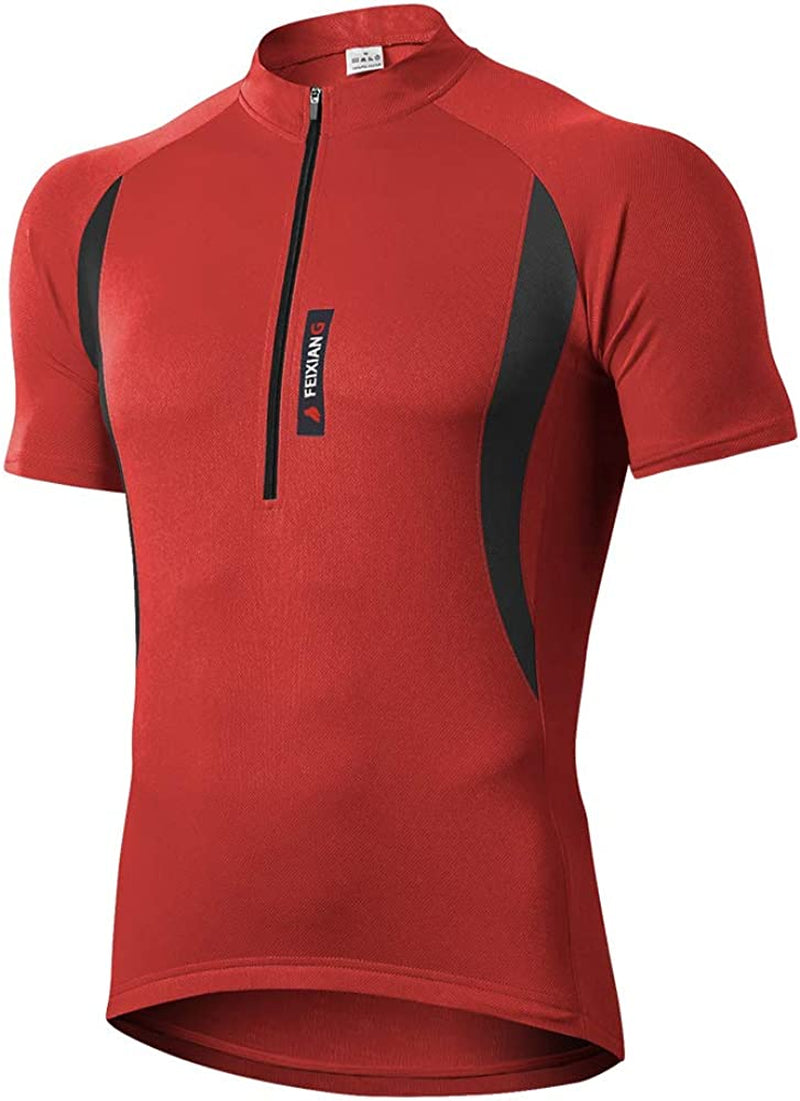 FEIXIANG Men'S Cycling Bike Jersey Short/Long Sleeve Moisture Wicking Breathable Biking Shirts with 3 Rear Pocket Sporting Goods > Outdoor Recreation > Cycling > Cycling Apparel & Accessories FEIXIANG Red 3X-Large 