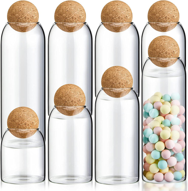 Potchen 8 Packs Glass Storage Bottle Sealed Jar with Cork Ball Wood Lid Glass Canisters Sugar Candy Coffee Container for Kitchen Food 17Oz 27Oz 34Oz 42Oz Home & Garden > Decor > Decorative Jars Potchen   