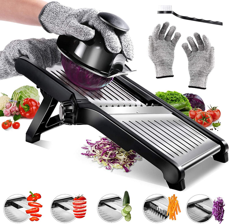 Masthome Professional Mandoline Slicer Stainless Steel Adjustable Blade,Food Cutter for Vegetable Fruit Cheese,Kitchen Food Blade Onion Cutter with Food Holder and Cut Resistant Glove Home & Garden > Kitchen & Dining > Kitchen Tools & Utensils Masthome Mandoline Slicer for Kitchen  