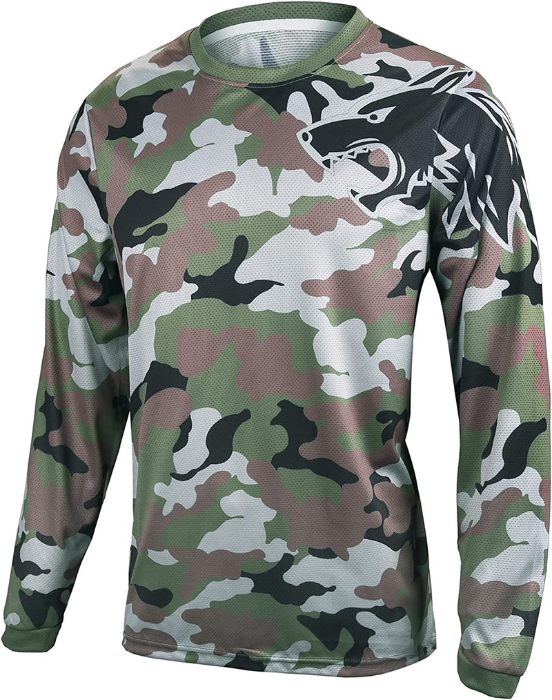 Men'S Mountain Bike Shirts Long Sleeve MTB Off-Road Motocross Jersey Quick Dry&Moisture-Wicking Sporting Goods > Outdoor Recreation > Cycling > Cycling Apparel & Accessories Wisdom Leaves Camo-long Medium 