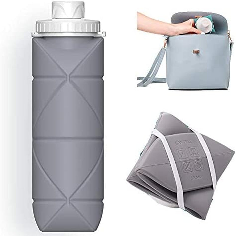 SPECIAL MADE 2Pack Collapsible Water Bottles Leakproof Valve Reusable BPA Free Silicone Foldable Water Bottle for Sport Gym Camping Hiking Travel Sports Lightweight Durable 20Oz 600Ml Sporting Goods > Outdoor Recreation > Winter Sports & Activities SPECIAL MADE grey  