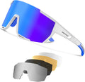 HAAYOT Cycling Glasses Polarized Baseball Sunglasses for Men Women 1 or 5 Lenses Sport Sunglasses for Fishing Driving Running Sporting Goods > Outdoor Recreation > Cycling > Cycling Apparel & Accessories HAAYOT White Frame & Blue Lens  