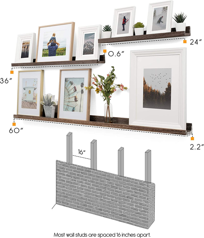 Rustic State Ted Floating Narrow Photo Frame Picture Ledge Wall Mounted Shelf Display Set of 3 Varity Sizes 60 Inch 36 Inch 24 Inch Furniture > Shelving > Wall Shelves & Ledges Rustic State   