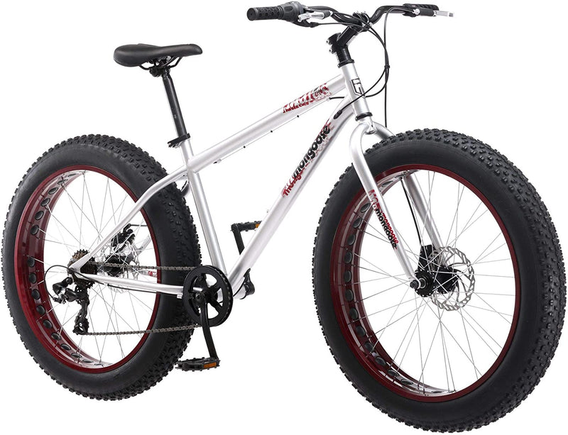 Mongoose Malus Adult Fat Tire Mountain Bike, 26-Inch Wheels, 7-Speed, Twist Shifters, Steel Frame, Mechanical Disc Brakes, Multiple Colors Sporting Goods > Outdoor Recreation > Cycling > Bicycles Pacific Cycle, Inc. Silver/Red  