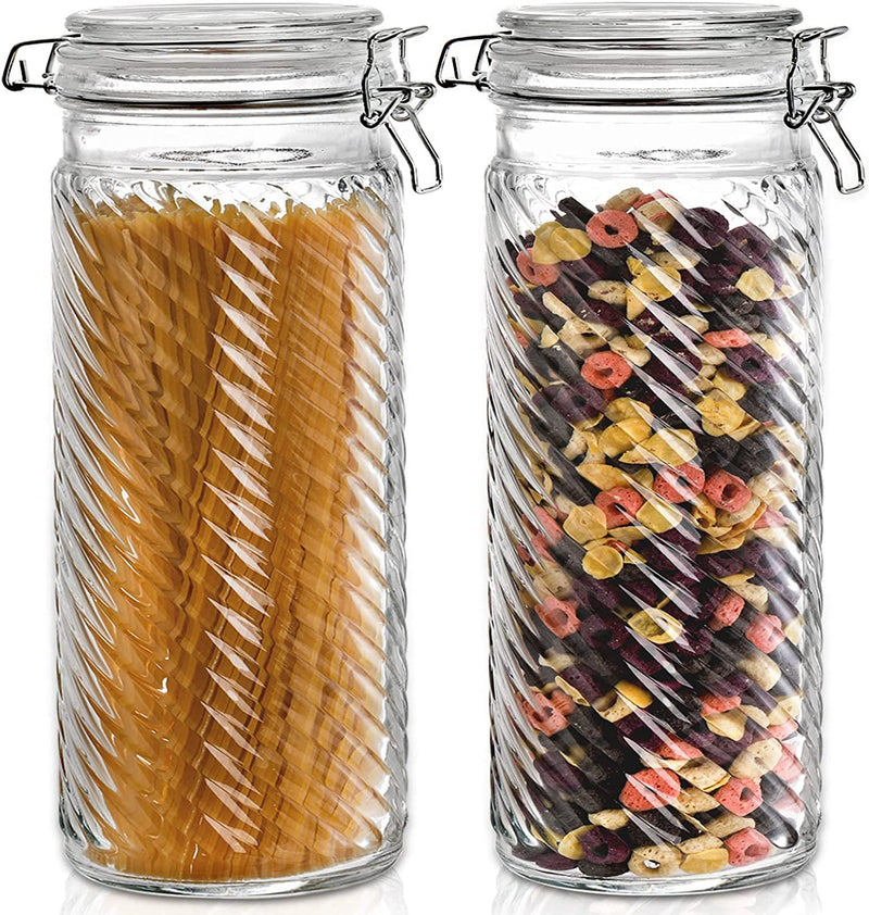 SOUJOY 2 Pack Glass Jars with Airtight Lid, 60 Oz Food Storage Canister for Pnatry, Clear Canister Bottle, Flour, Cereal, Cookie, Candy, Coffee, Pasta and Canning Home & Garden > Decor > Decorative Jars SOUJOY   
