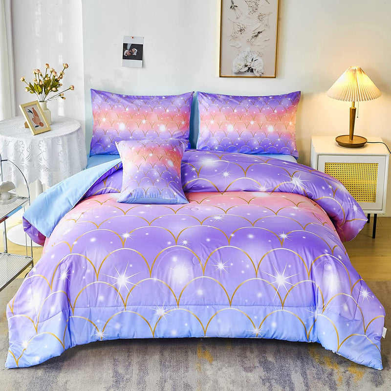 RYNGHIPY 6Pcs Gradient Glitter Bedding Set for Girls Twin Size, Colorful Rainbow All-Season Comforter Set, Ultra Soft Bedding Collections Home & Garden > Linens & Bedding > Bedding RYNGHIPY Purple Orange Queen (6-Piece) 