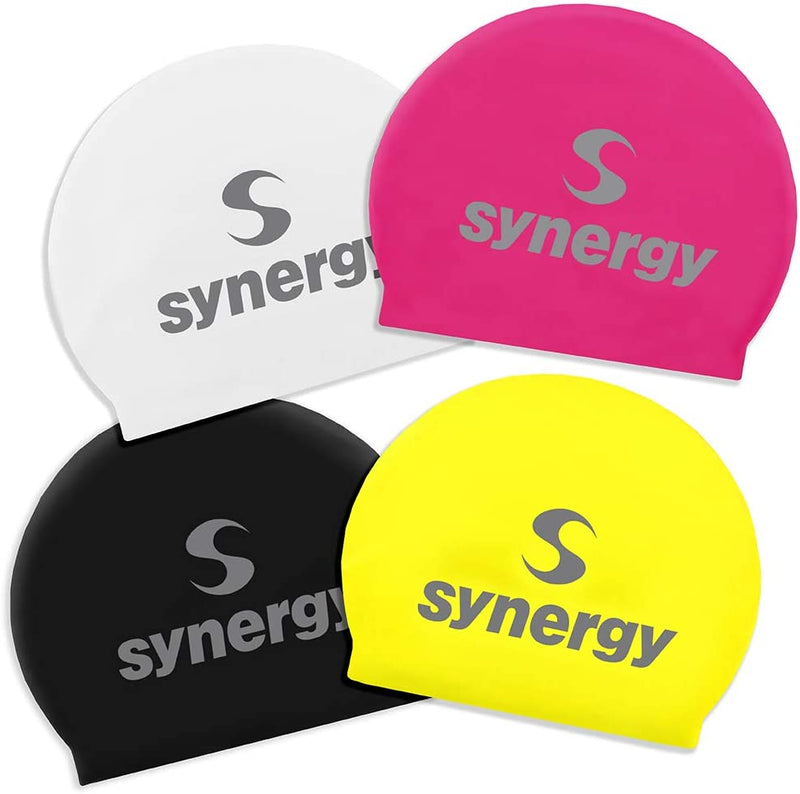 Synergy Latex Swim Caps Combo Pack Sporting Goods > Outdoor Recreation > Boating & Water Sports > Swimming > Swim Caps Synergy Black/Pink/White/Yellow 4-Pack  