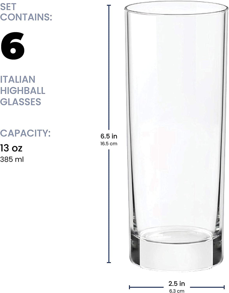 Paksh Novelty Italian Highball Glasses [Set of 6] Clear Heavy Base Tall Bar Glass - Drinking Glasses for Water, Juice, Beer, Wine, Whiskey, and Cocktails | 13-Ounce Cups Home & Garden > Kitchen & Dining > Barware Paksh Novelty   