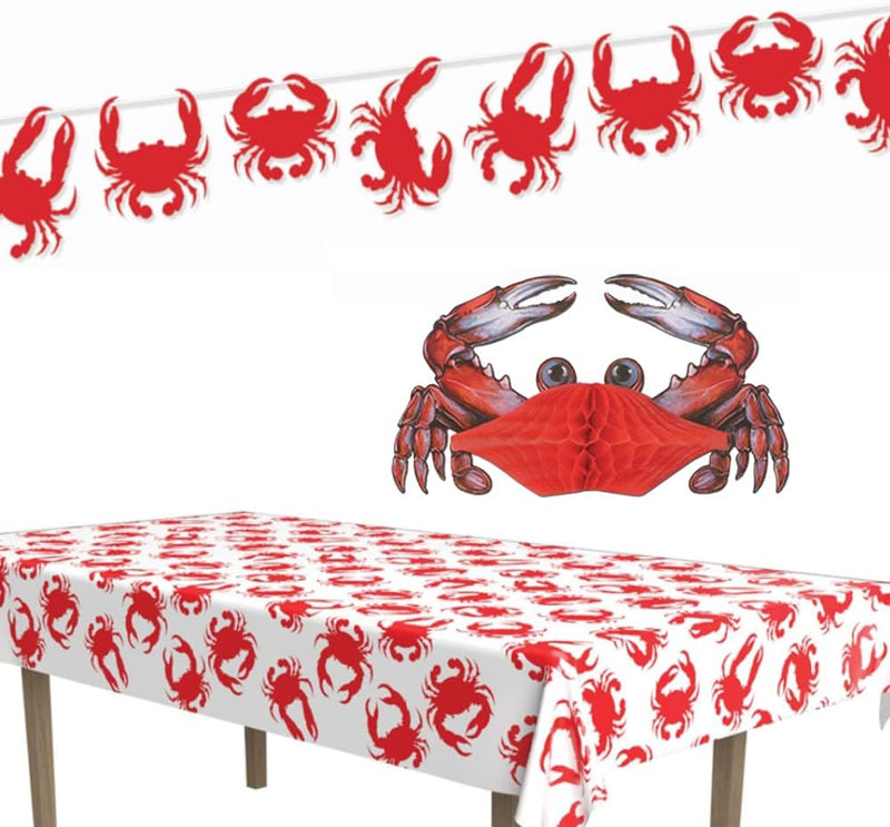 Crab Crawfish Party Decorations - Crab Streamer, Plastic Crab Tablecloth, & Tissue Crab Centerpiece - Perfect Crab Party Decorations for under the Sea, Nautical, Crawfish Boil, Seafood Fest, Beach Birthday Party  Generic   