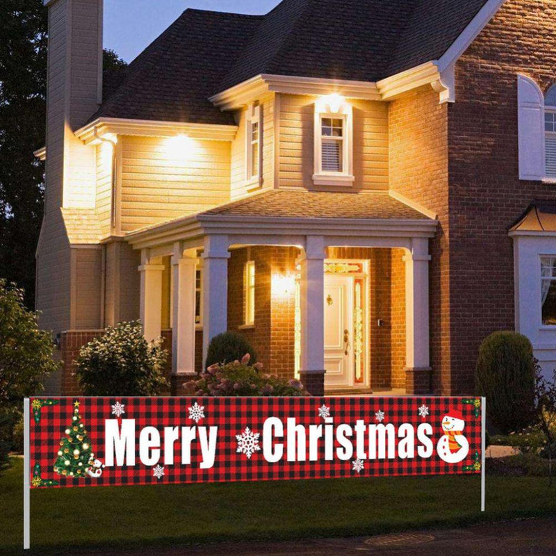 Merry Christmas Decorations Outdoor Banner,Red Buffalo Plaid Christmas Yard Sign,Xmas Party Sign Indoor & Outdoor Hanging Decor Supplies  DSAmazing   