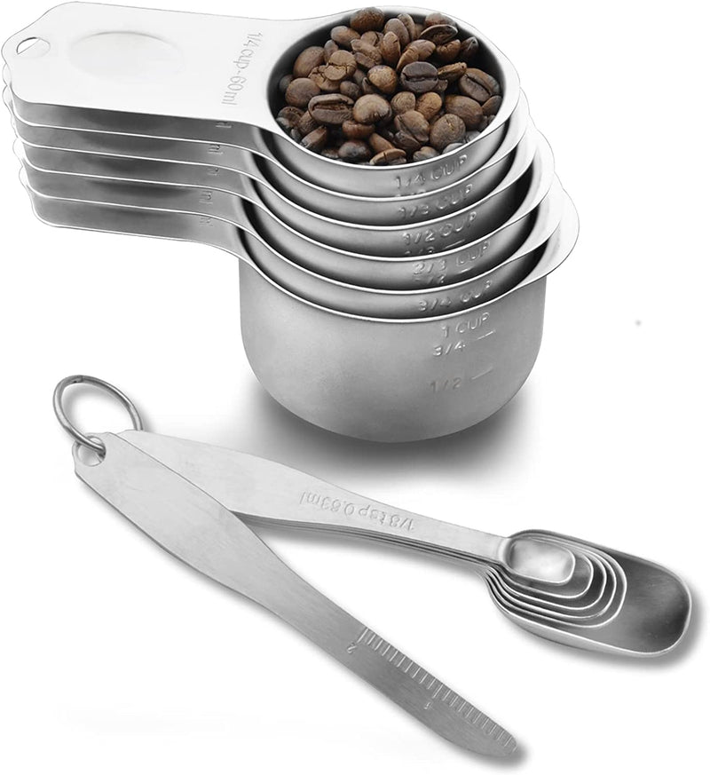 Magnetic Measuring Cups and Spoons Set, Stainless Steel Metal Stackable Nesting Measure Cups,Teaspoon, Tablespoon, 14 Pcs Silicone Handle Kitchen Cooking & Baking Tools, 7 Cups & 6 Spoons &1 Leveler Home & Garden > Kitchen & Dining > Kitchen Tools & Utensils WARMHEART Silver 14 set 