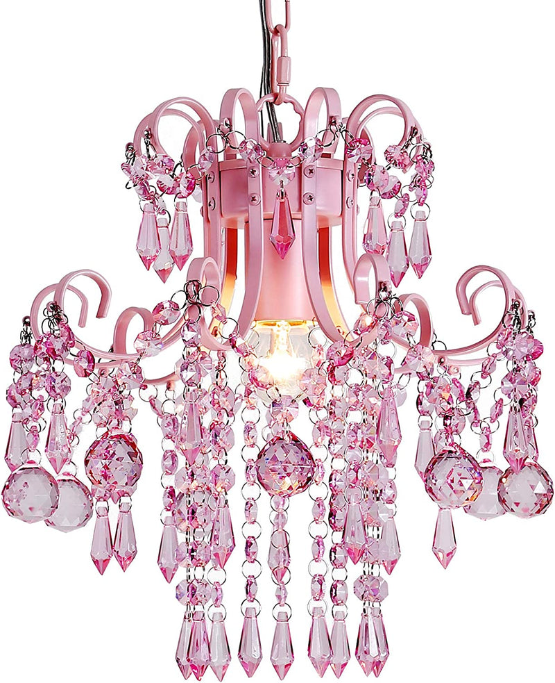 Q&S Mini Crystal Chandelier, Modern Pink Chandelier,Small Hanging Light Fixture for Princess Room Dressing Room Bathroom Clothing Store Salon W11.8 1 Light E26. UL Listed Home & Garden > Lighting > Lighting Fixtures > Chandeliers Aideng Pink  