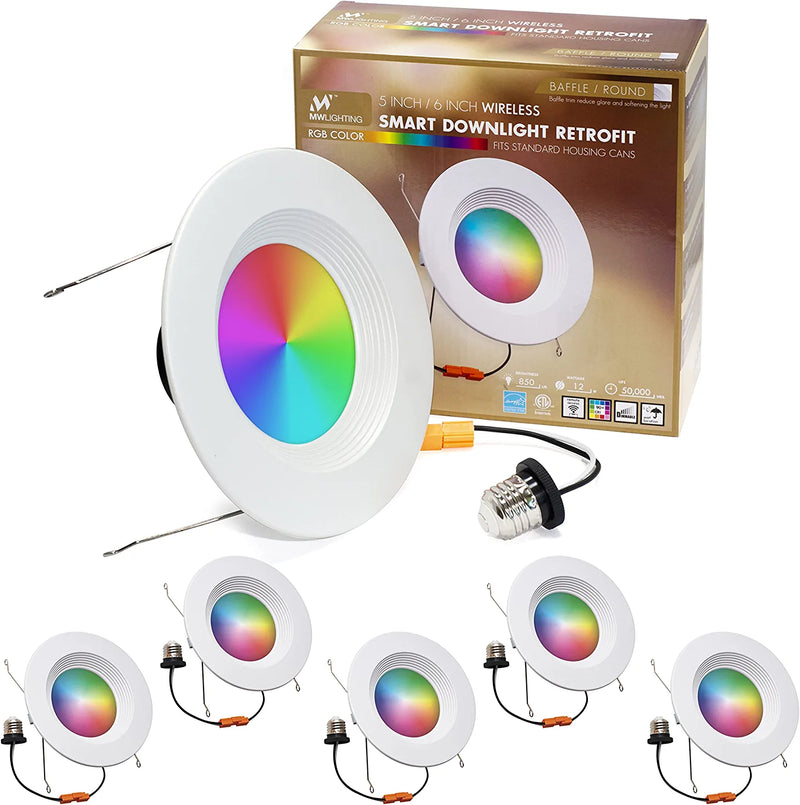 Mw 6 Inch RGB Color Smart Downlight Retrofit with Baffle Trim 24Pk, 850 Lumen, 75W Incandescent Equal, Wifi Access, No Hub Required, Works with Alexa or Google Assistant (24 Pack) Home & Garden > Lighting > Flood & Spot Lights mw 6 PACK  
