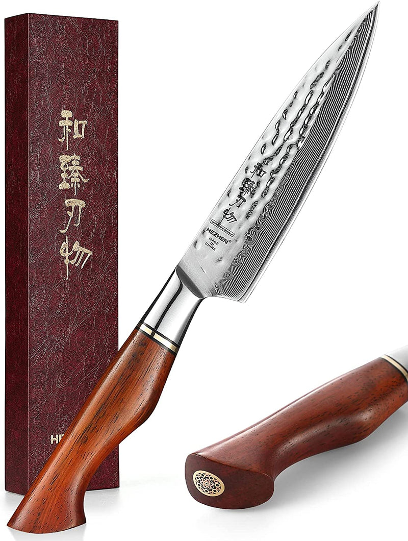 HEZHEN Damascus Kitchen Knives Set with Block,Pro Knife Set-7Pc,Premium Powder Steel Boxed Knives Sets,Natural Rosewood Handle,Suitable for Home Cooking or Restaurant,Master Hammered Finish Series Home & Garden > Kitchen & Dining > Kitchen Tools & Utensils > Kitchen Knives Yangjiangshi Yangdong lansheng e-commerce co.,ltd Utility Knife  