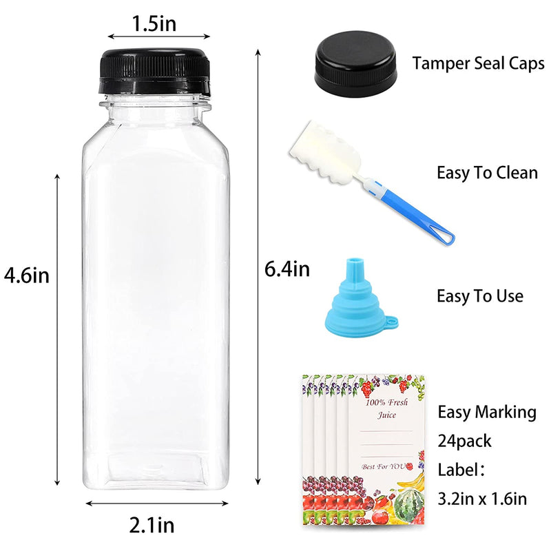 SUPERLELE 20Pcs 12Oz Empty Plastic Juice Bottles with Caps, Reusable Water Bottles, Clear Bulk Drink Containers with Black Tamper Evident Lids for Juicing, Smoothie, Drinking and Other Beverages Home & Garden > Decor > Decorative Jars SUPERLELE   