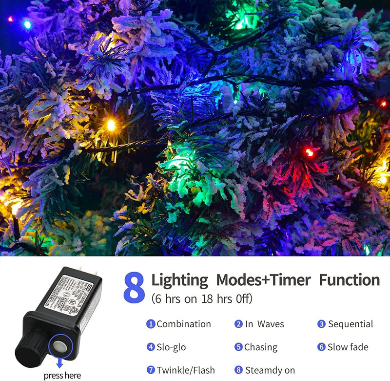 EALEBE 200 LED Christmas String Lights, 66FT Christmas Decorative Lights Waterproof, LED Fairy Lights 8 Modes, Green Wire, for Indoor Outdoor Christmas Party Wedding Home Decoration - Multicolor Home & Garden > Lighting > Light Ropes & Strings EALEBE   