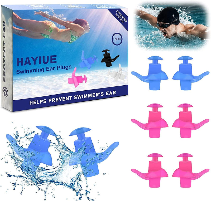 Ear Plugs for Swimming, 4-Pair Pack Swimming Earplugs for Kids Adult, Double Waterproof and Sound Hole Design Earplugs for Swimmer, Best for Showering Bathing Surfing Snorkeling Sporting Goods > Outdoor Recreation > Boating & Water Sports > Swimming HaYiue Pink+blue  
