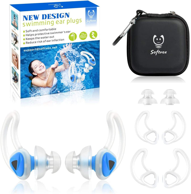 Ear Plugs for Swimming, Softvox Swimming Ear Plugs for Adults Men Women Juniors Swimmers - Block Water Out, Super Soft, Custom Fit, Silicone Water Earplugs for Swim Pool Shower Bathing Water Sports Sporting Goods > Outdoor Recreation > Boating & Water Sports > Swimming softvox Light Blue  