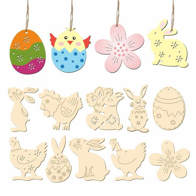 Easter Day Party Bunny DIY Eggs Wooden Home Decorations Wood Pieces Hanging