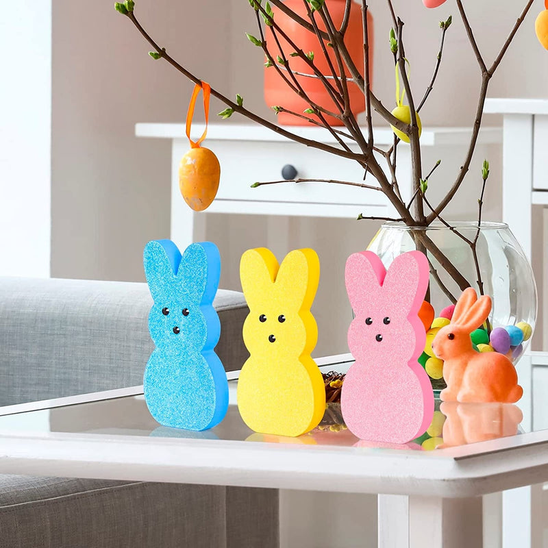 Easter Decor, 3 Pcs Glittery Easter Wooden Signs for Tiered Tray/Mantel/Table Decorations, Style of Peeps with 3D Eyes Home & Garden > Decor > Seasonal & Holiday Decorations Shenzhen Feiyang Trading Co.,Ltd   