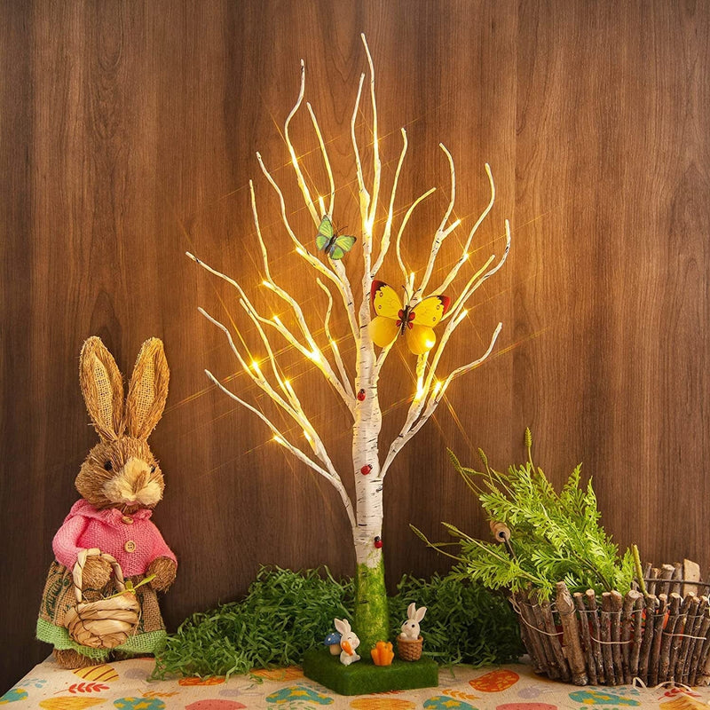 Easter Decor, Vanthylit Pre-Lit Easter Egg Floral Tree Lights with Timer, 2FT Easter Table Centerpiece Decoration, LED Birch Tree with Light, Easter Egg Tree for Table, Easter Decorations for the Home Home & Garden > Decor > Seasonal & Holiday Decorations Vanthylit Easter Green Tree  