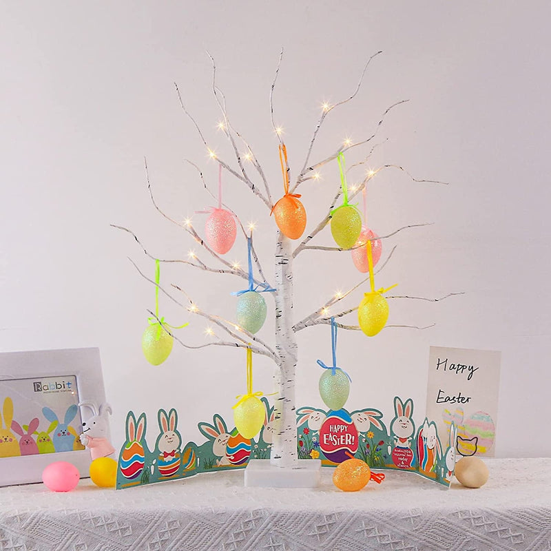 Easter Decor, Vanthylit Pre-Lit Easter Egg Floral Tree Lights with Timer, 2FT Easter Table Centerpiece Decoration, LED Birch Tree with Light, Easter Egg Tree for Table, Easter Decorations for the Home Home & Garden > Decor > Seasonal & Holiday Decorations Vanthylit Birch Tree With Eggs  