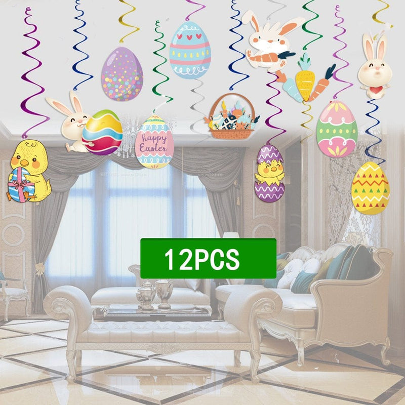 Easter Decorations,12 PCS Easter Hanging Swirl Decor,Easter Egg Bunny Hanging Swirl Foil Decorations for Home Office School,Ceiling Wall Decorations Easter Party Ornaments Favors Supplies Home & Garden > Decor > Seasonal & Holiday Decorations Homgreen   