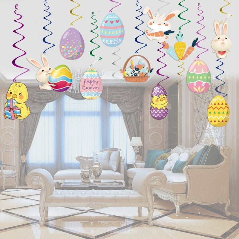 Easter Decorations,12 PCS Easter Hanging Swirl Decor,Easter Egg Bunny Hanging Swirl Foil Decorations for Home Office School,Ceiling Wall Decorations Easter Party Ornaments Favors Supplies