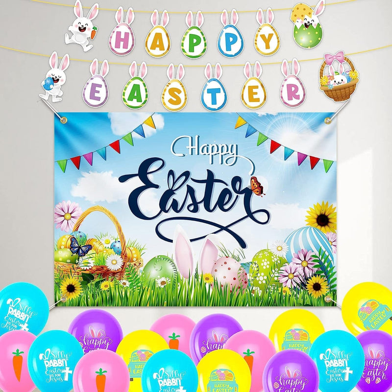 Easter Decorations 16PCS Easter Balloons & Easter Banner, Egg Bunny Happy Easter Garland Backdrops Photography, Colorful Carrot Easter Balloons, Easter Decorations Indoor Outdoor Home Party Supplies Home & Garden > Decor > Seasonal & Holiday Decorations EOBOH   