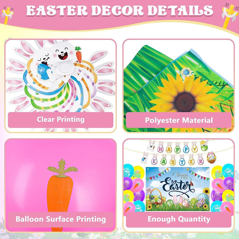 Easter Decorations 16PCS Easter Balloons & Easter Banner, Egg Bunny Happy Easter Garland Backdrops Photography, Colorful Carrot Easter Balloons, Easter Decorations Indoor Outdoor Home Party Supplies Home & Garden > Decor > Seasonal & Holiday Decorations EOBOH   