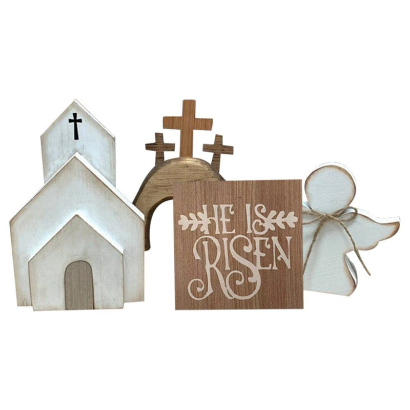 Easter Decorations - 4PCS Wooden Signs Jesus Resurrection Scene - Happy Spring Decoration for Indoor Home Table Mantle Office Home & Garden > Decor > Seasonal & Holiday Decorations Slopehill   